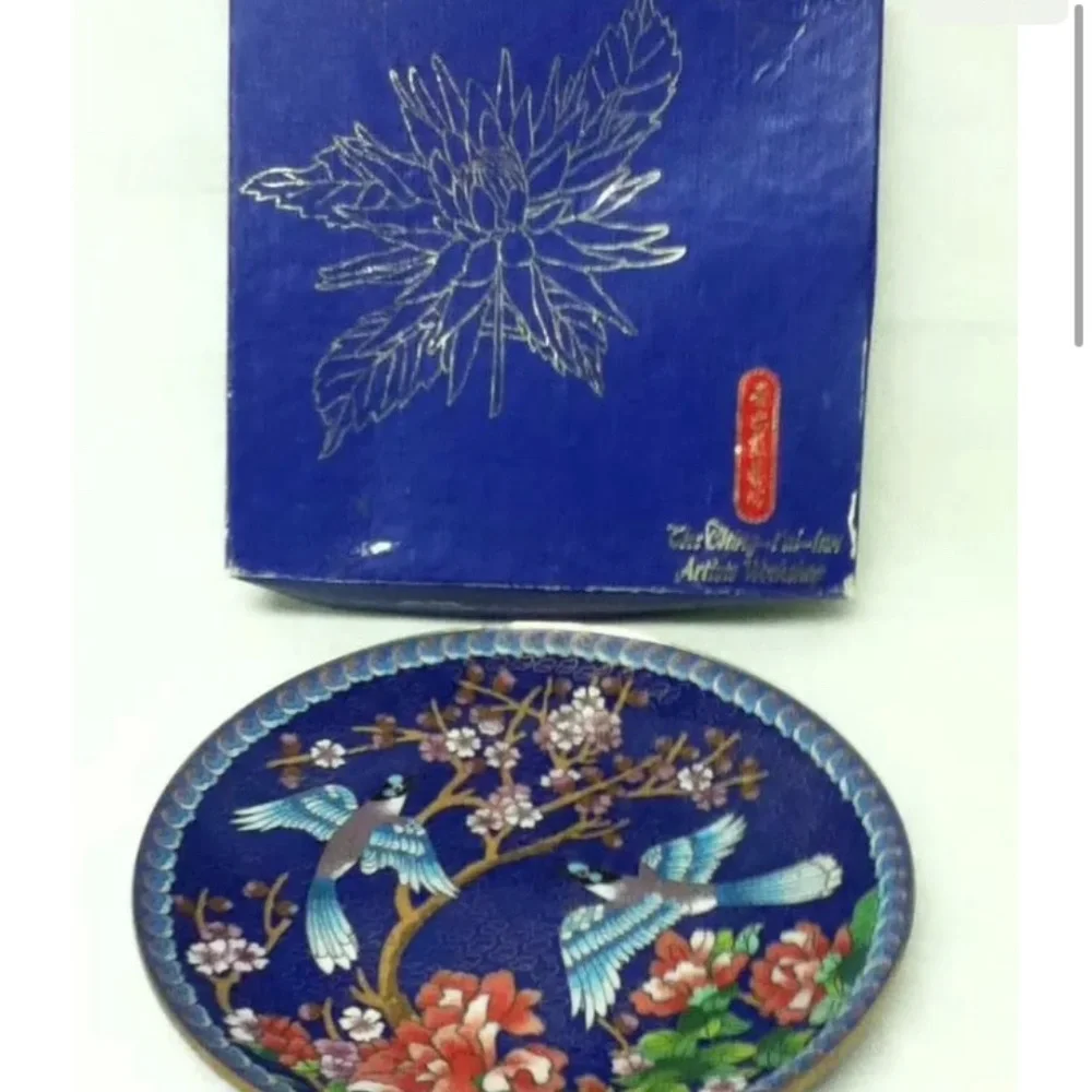 Elegant 7.5in Cloissone Plate with Documentation, Stand and Orig. Box